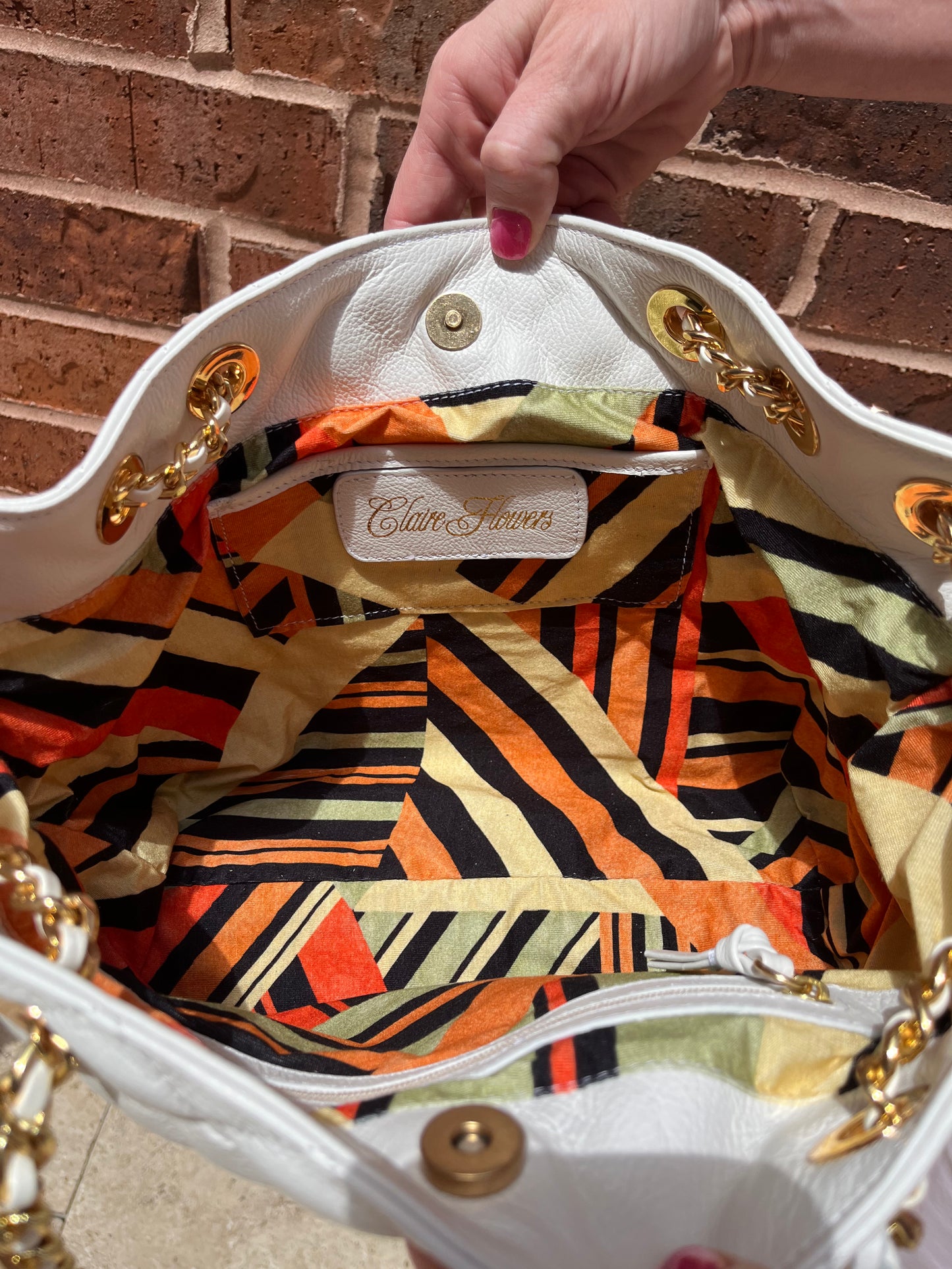 Claire Flowers Handbag in White Leather