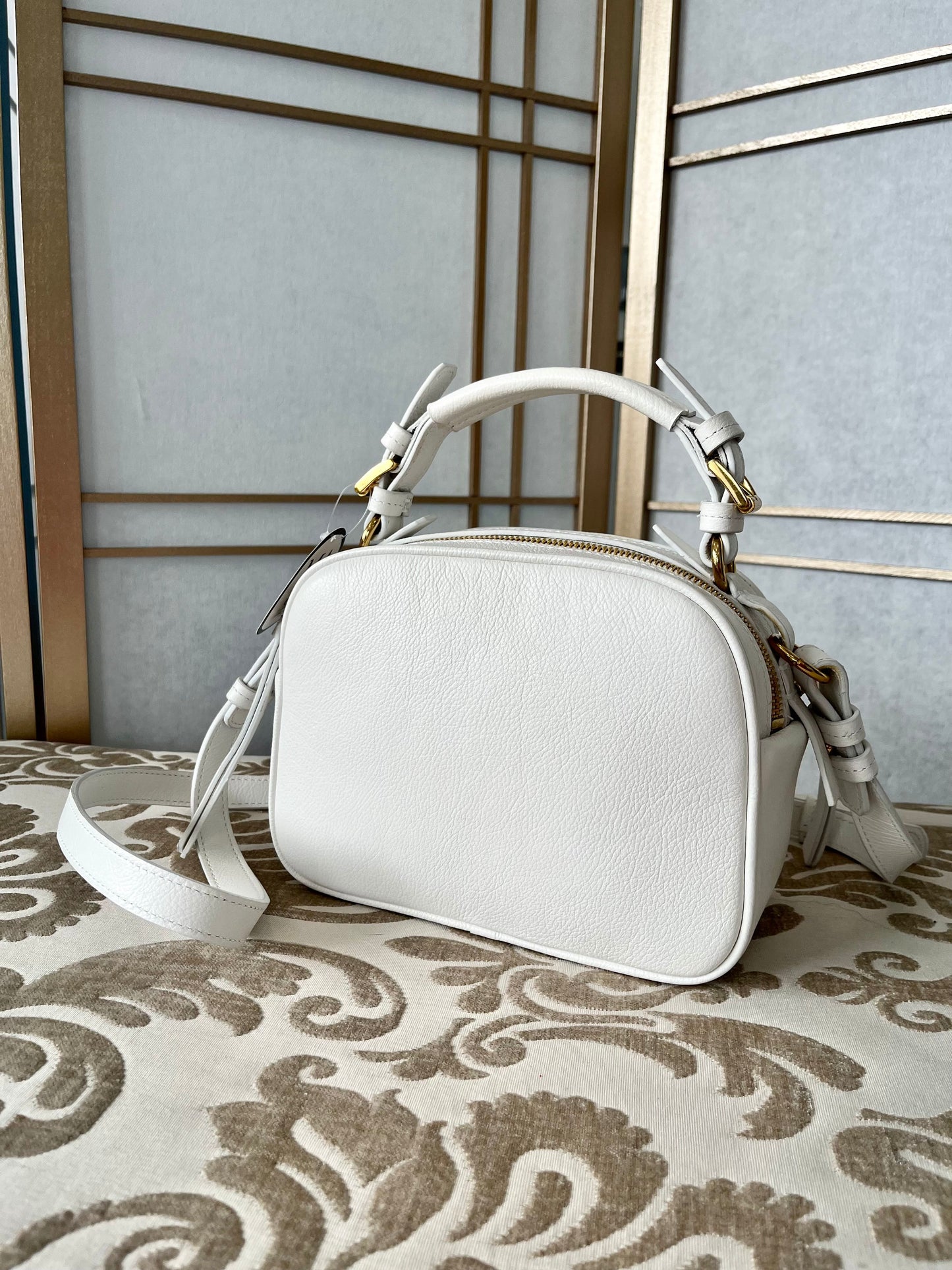 Claire Flowers Crossbody in White Leather