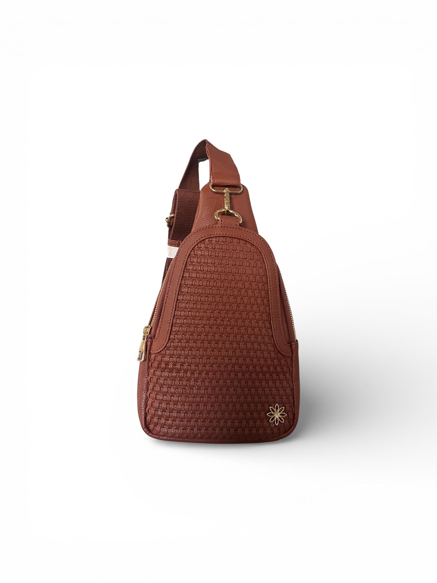 Brown woven leather crossbody
