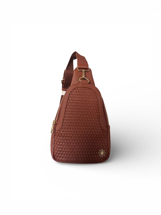 Brown woven leather crossbody
