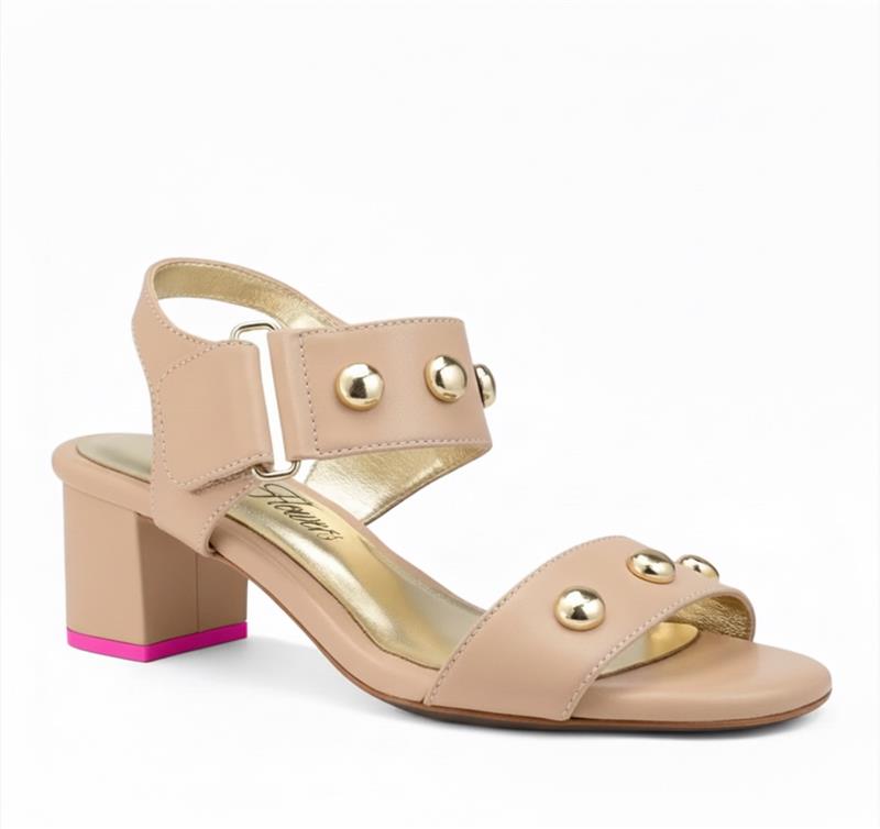 Studded Block Heel Sandal - Bone