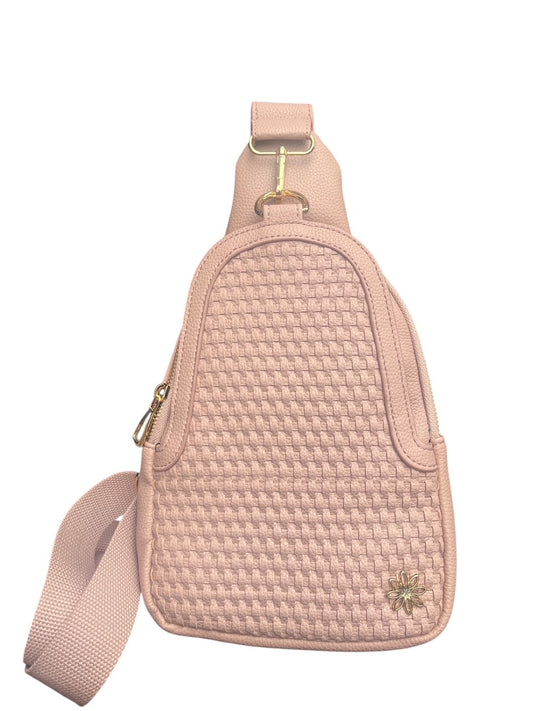 All Leather Woven Crossbody in Blush
