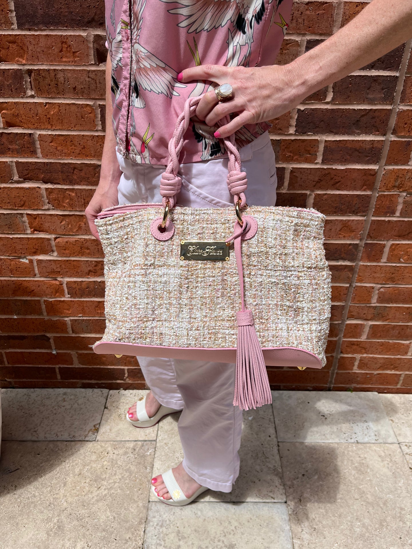 Pink and gold handbag best sale