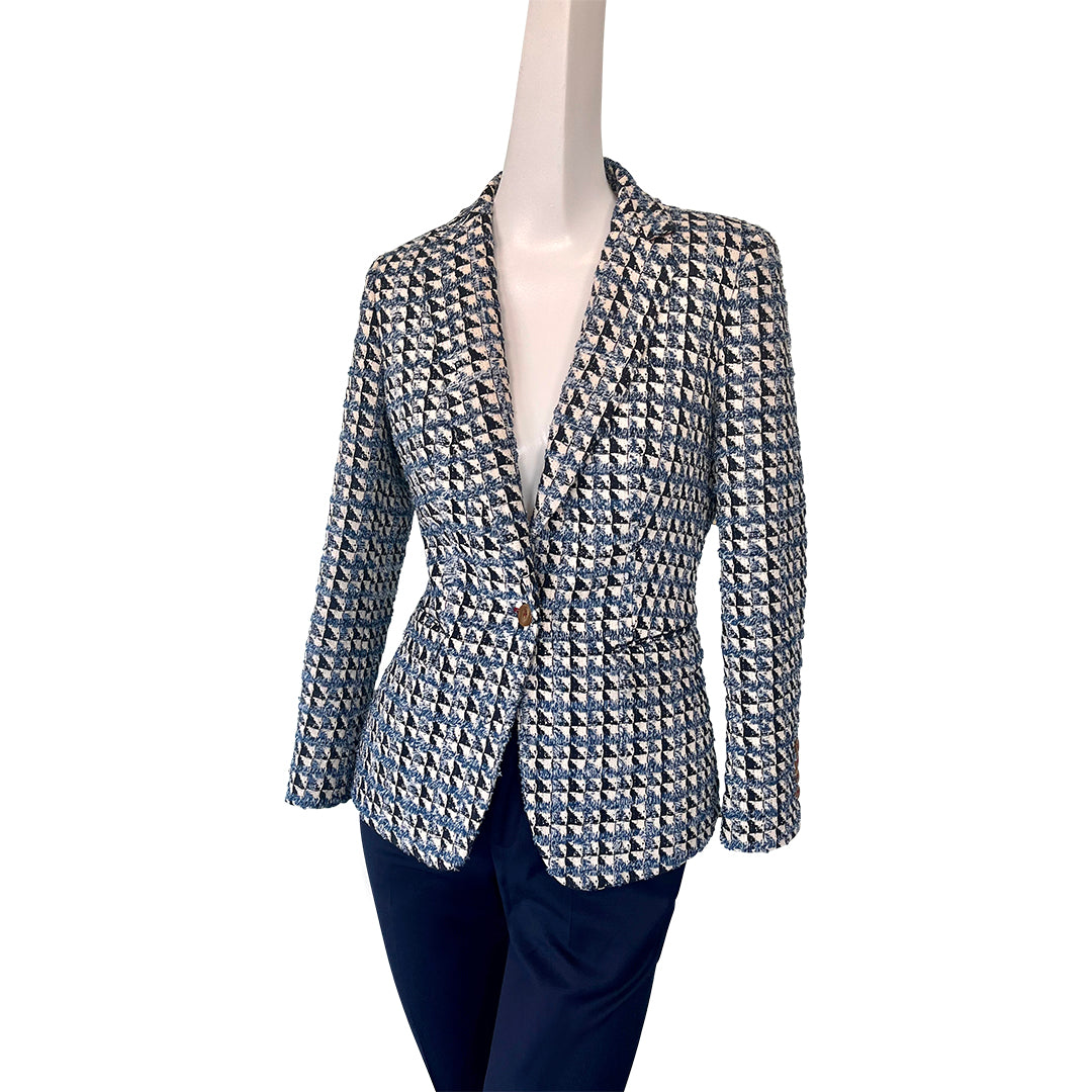 Blue and Cream Boucle Blazer