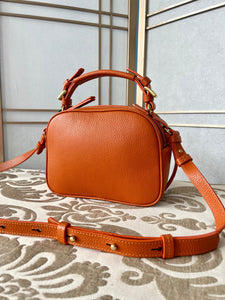 Orange Leather Crossbody Box Bag Purse